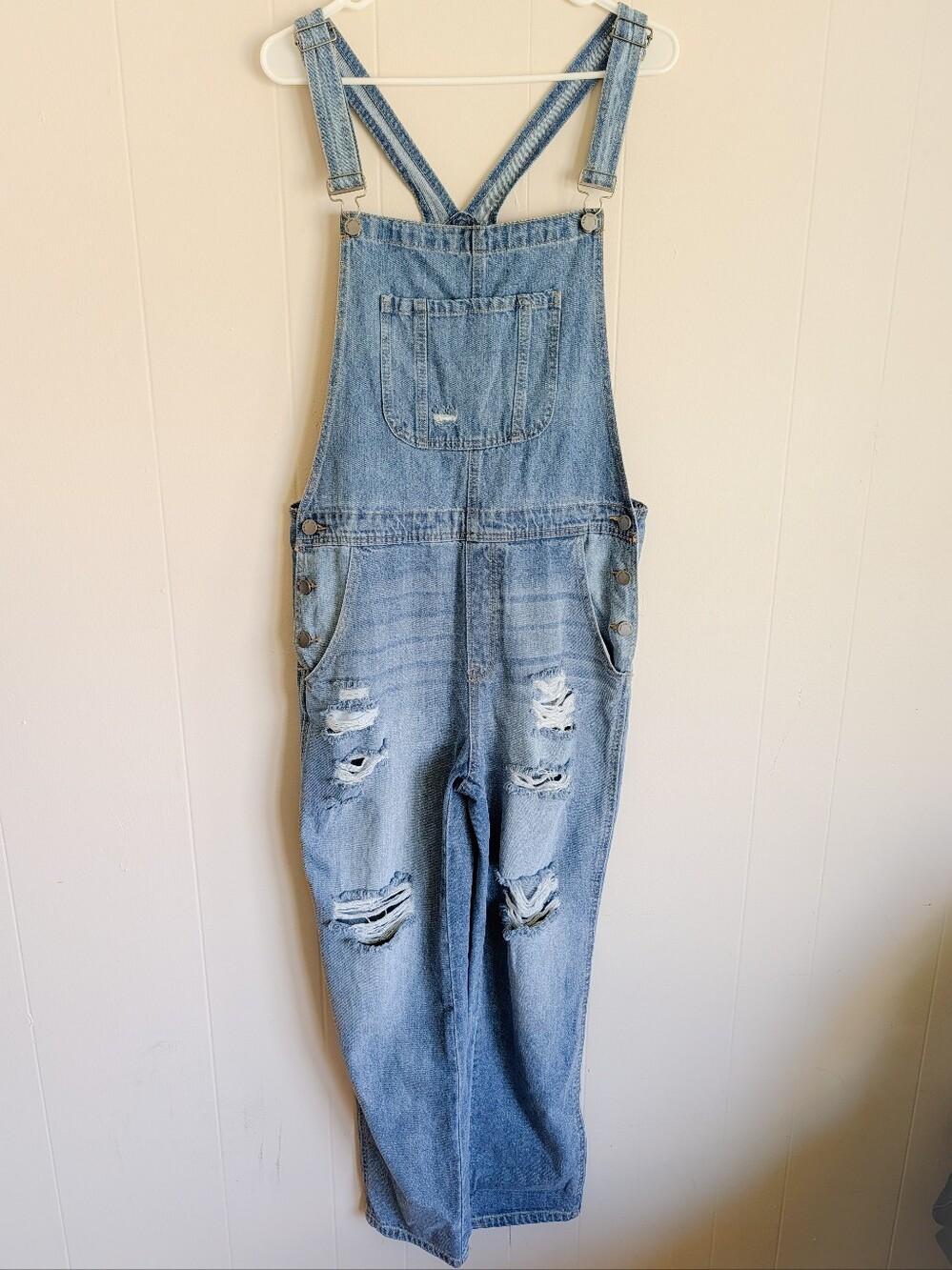 Cest Toi Black Label Wide Bootcut Leg Distressed Overalls